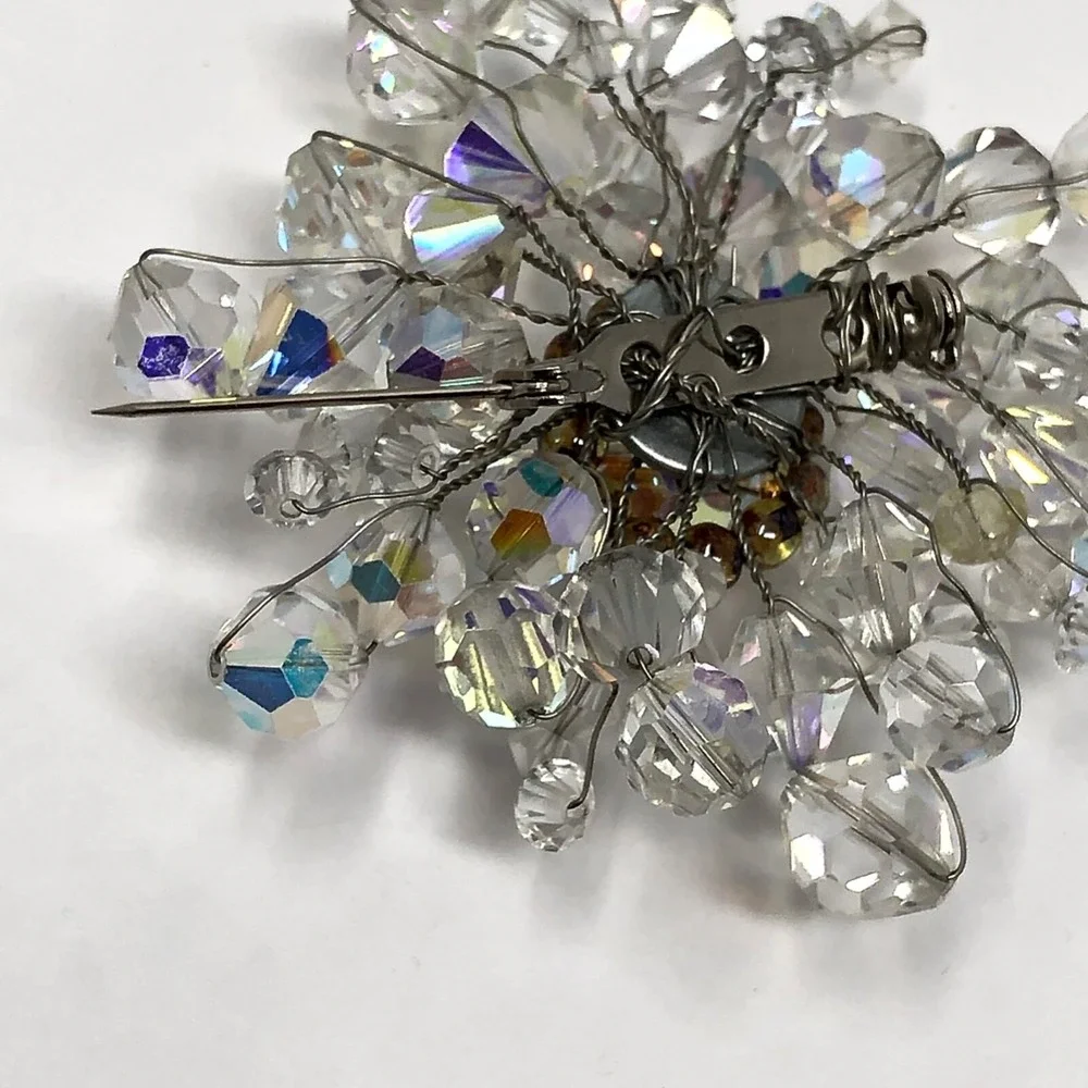 Vintage Brooch Iridescent Bead 2.5 Inches Statement Neutral Cluster Pin